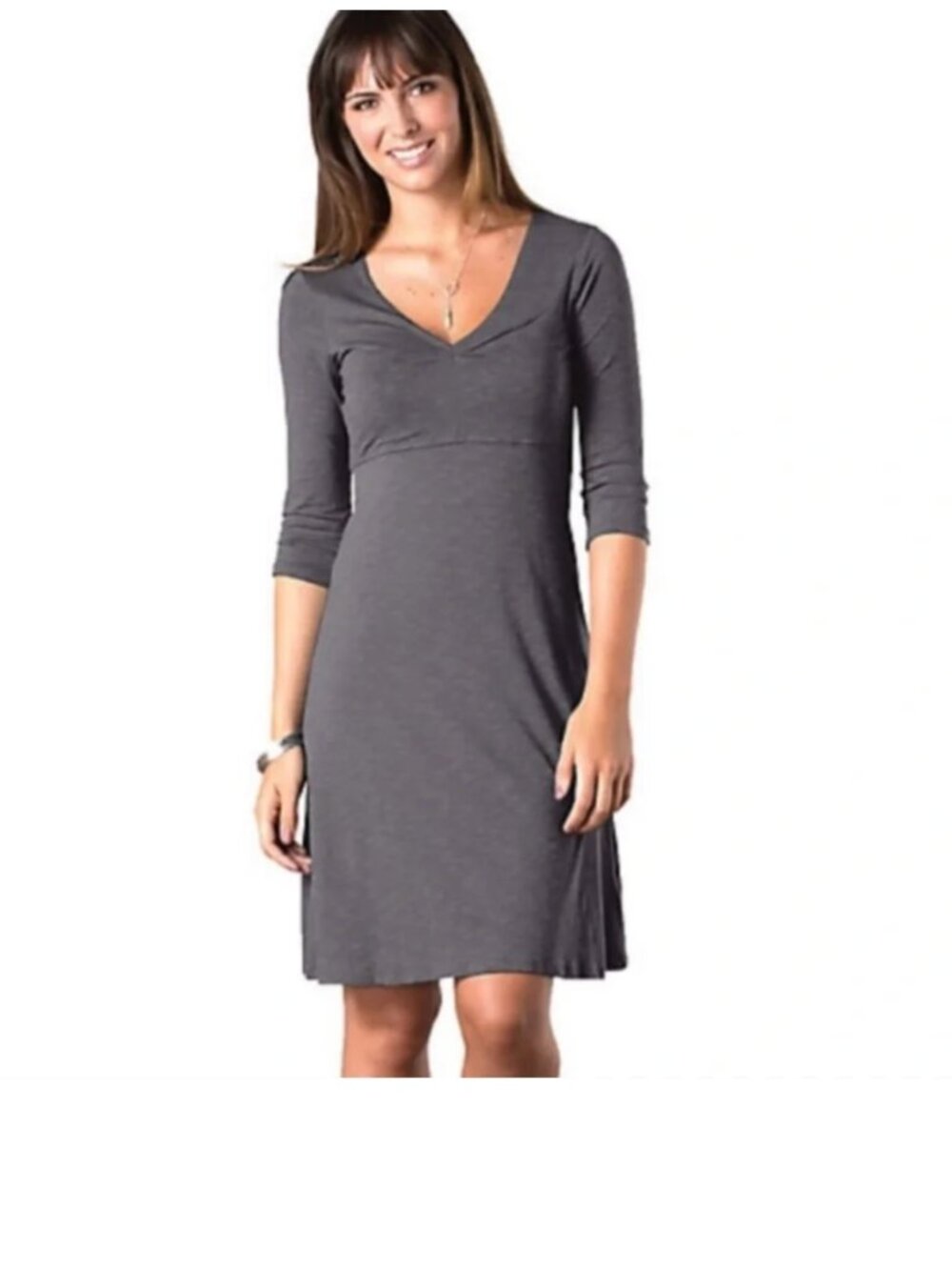 Toad&Co Rosalinda Dress Womens S Grey 3/4 Sleeve Organic Cotton Stretch